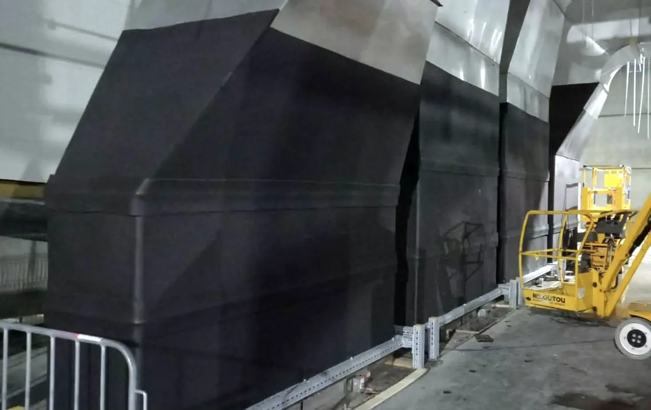 Black elastomeric thermal insulation on large industrial HVAC ductwork