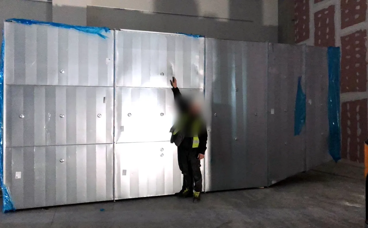 Installer beside large diameter rectangular ductwork sections inside an industrial facility